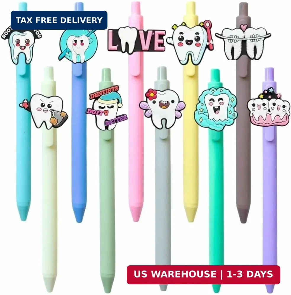 10PC Dental Pens Smiling Teeth Tooth Oral Health Dentist Hygienist Student Assis