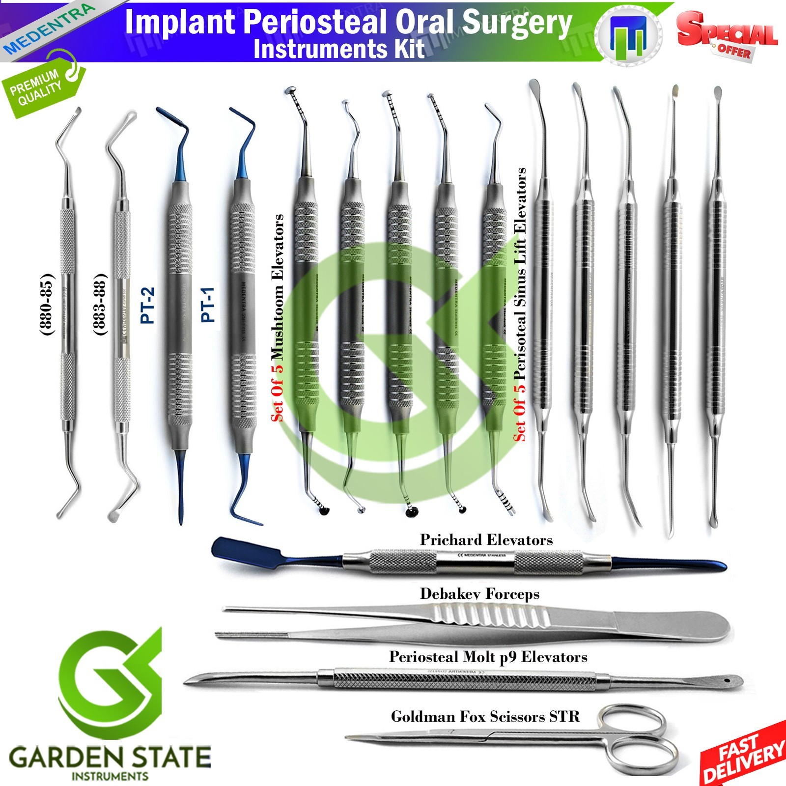 Sinus Lift Bone Grafting Mushroom Periosteal Elevators Periotome Bone Curettes