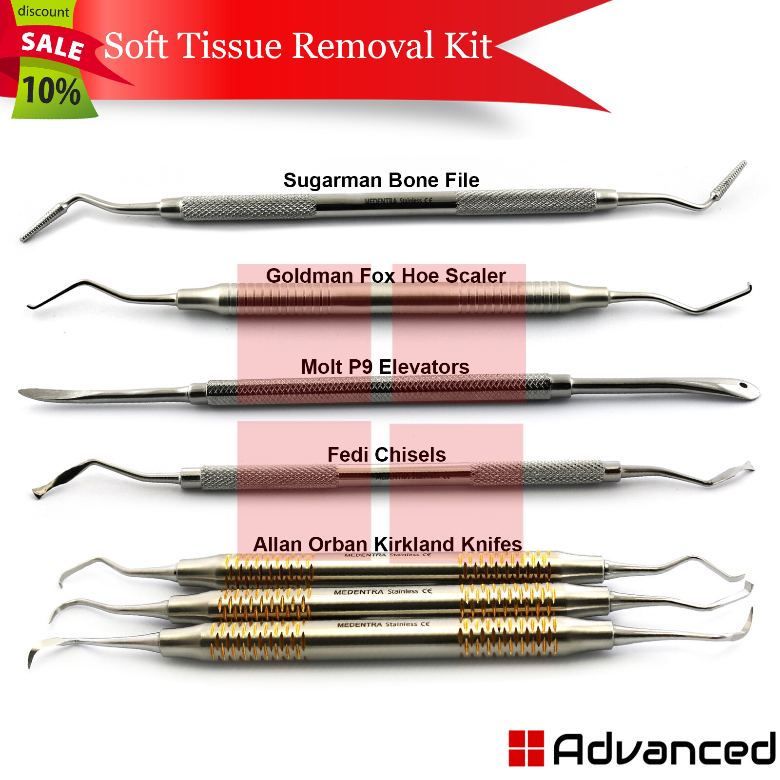 Periodontal Soft Tissue Flap Removal Knives Fedi Chisels Bone Reshaping Trimmer