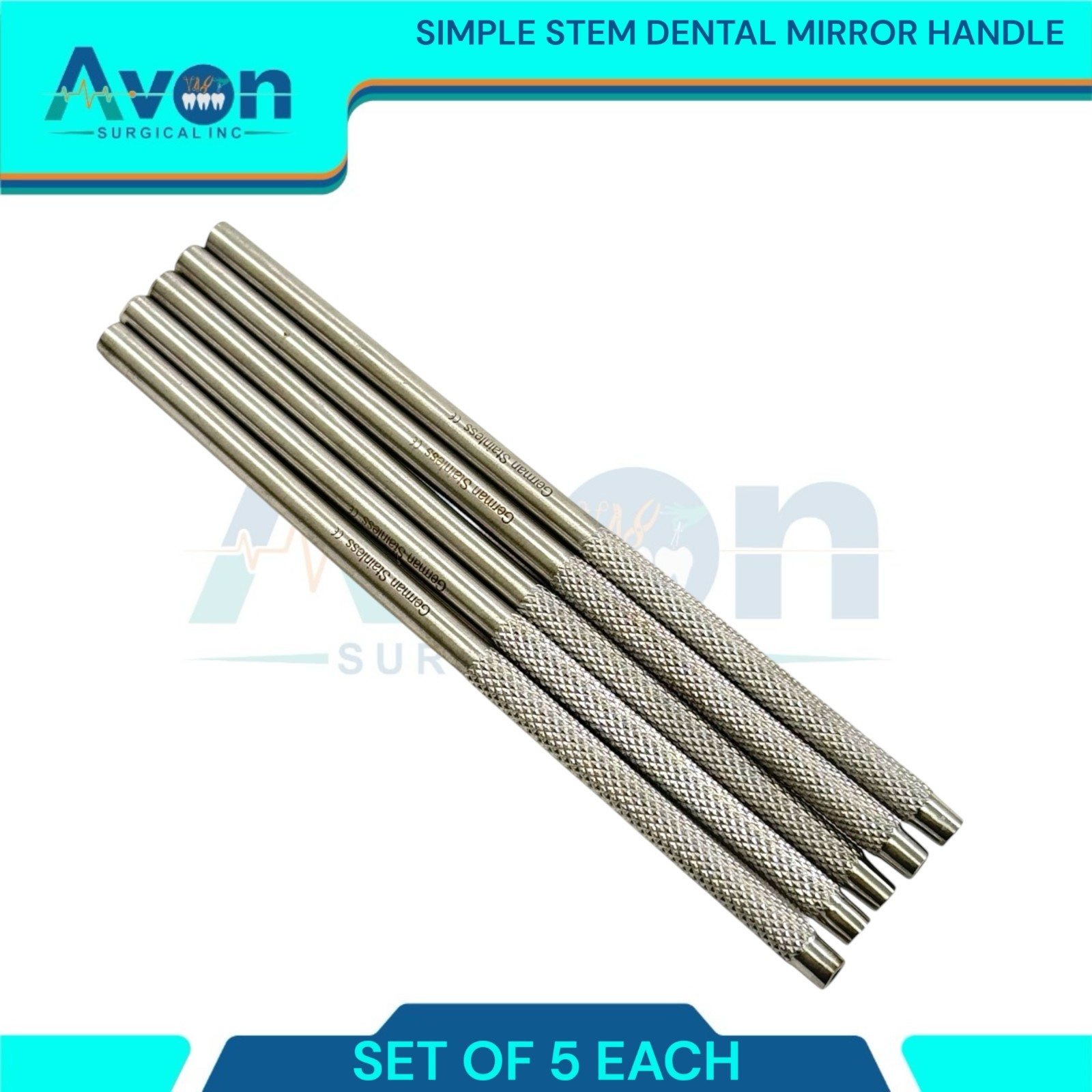 Simple Stem Dental Mirror Handles with Knurled Grip – Stainless Steel (5PK)