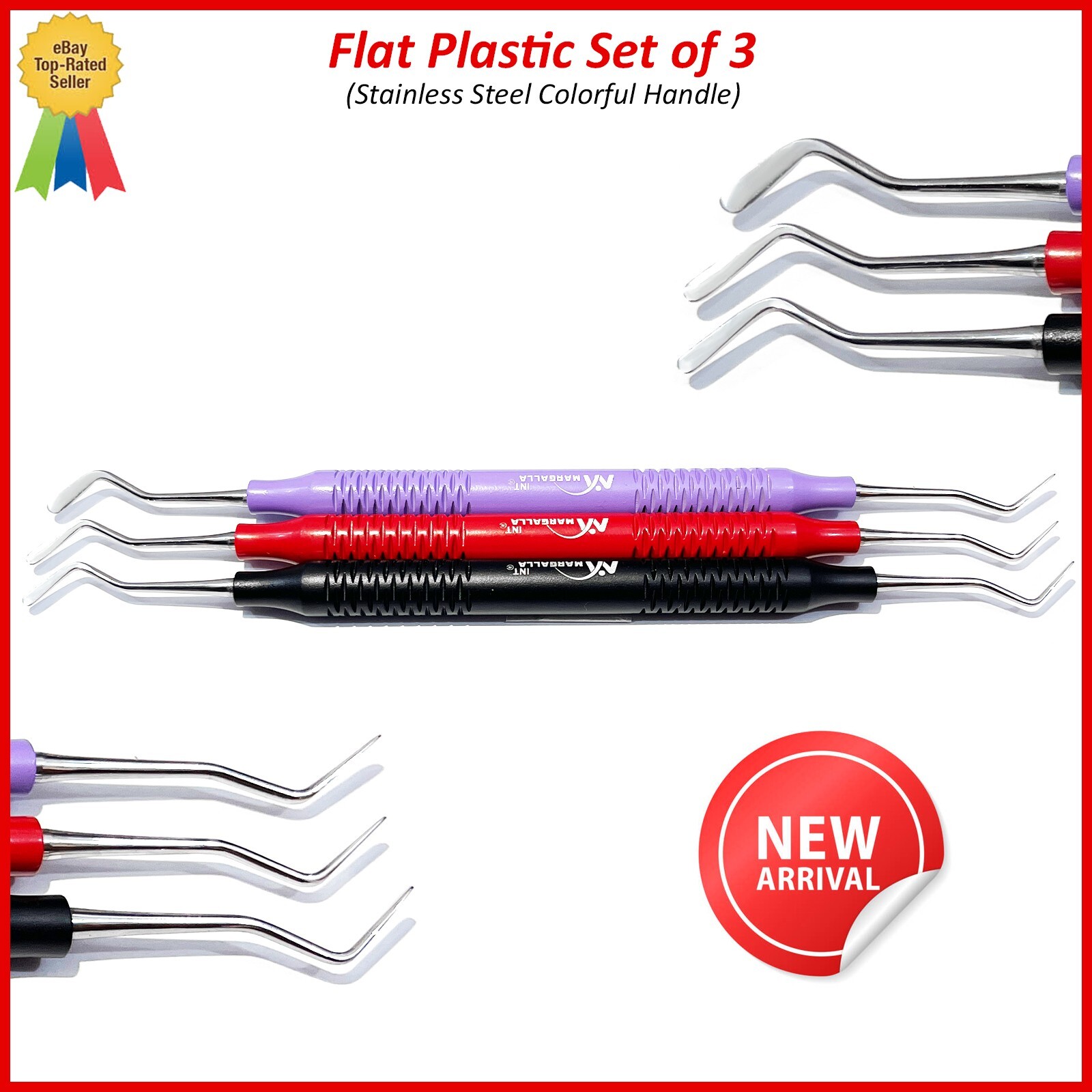 Dental Flat Plastic Set of 3 Composite Filling Instruments Colorful Handle