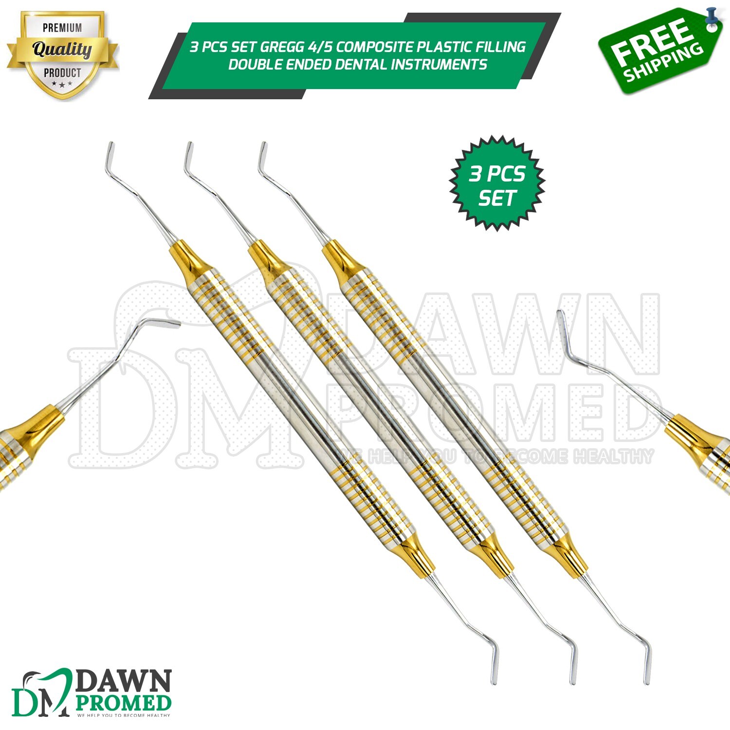 3 Pcs Set Gregg 4/5 Composite Plastic Filling Double Ended Dental Inst German Gr
