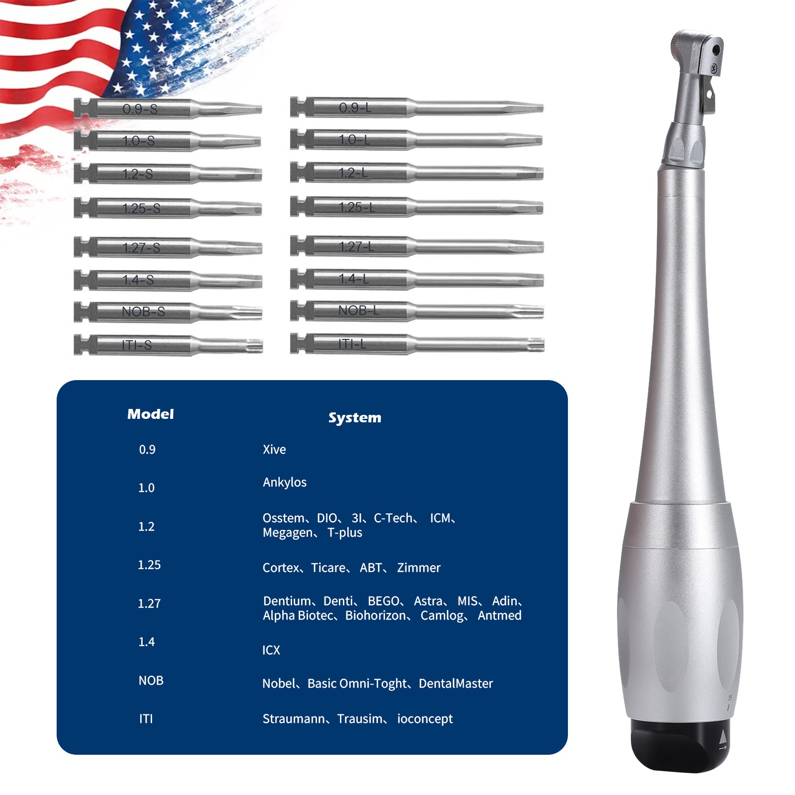 Dental Universal Implant Kit Torque Wrench Contra Angle & 16pcs Drivers Silver