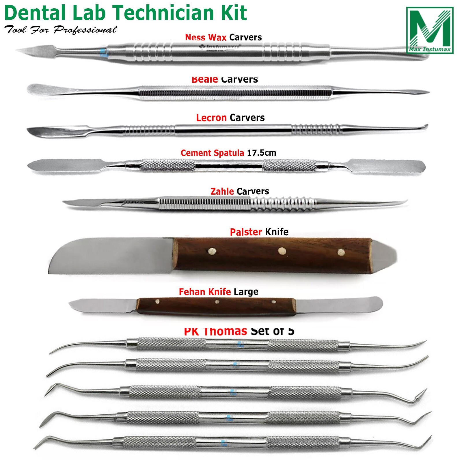 Dental Lab Technician Kit Wax and Modelling Carver Sculpting Tools Mixing Knives