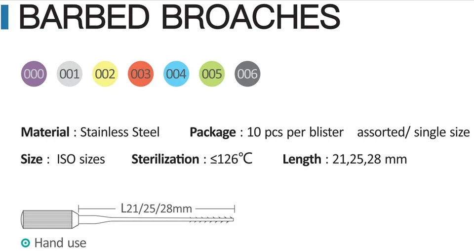 10 Box Dental Stainless Steel Nerve Barbed Broaches 25mm Needles Handle 20-60#