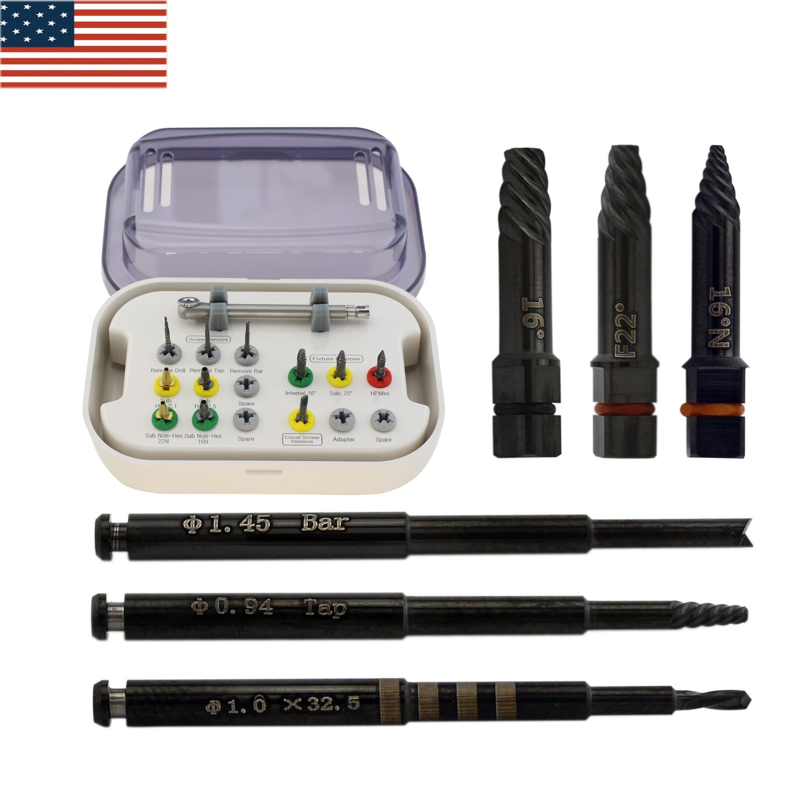 Implant Fixture & Fractured Screw Removal Kit Drill Bar Guide Remover Extractor