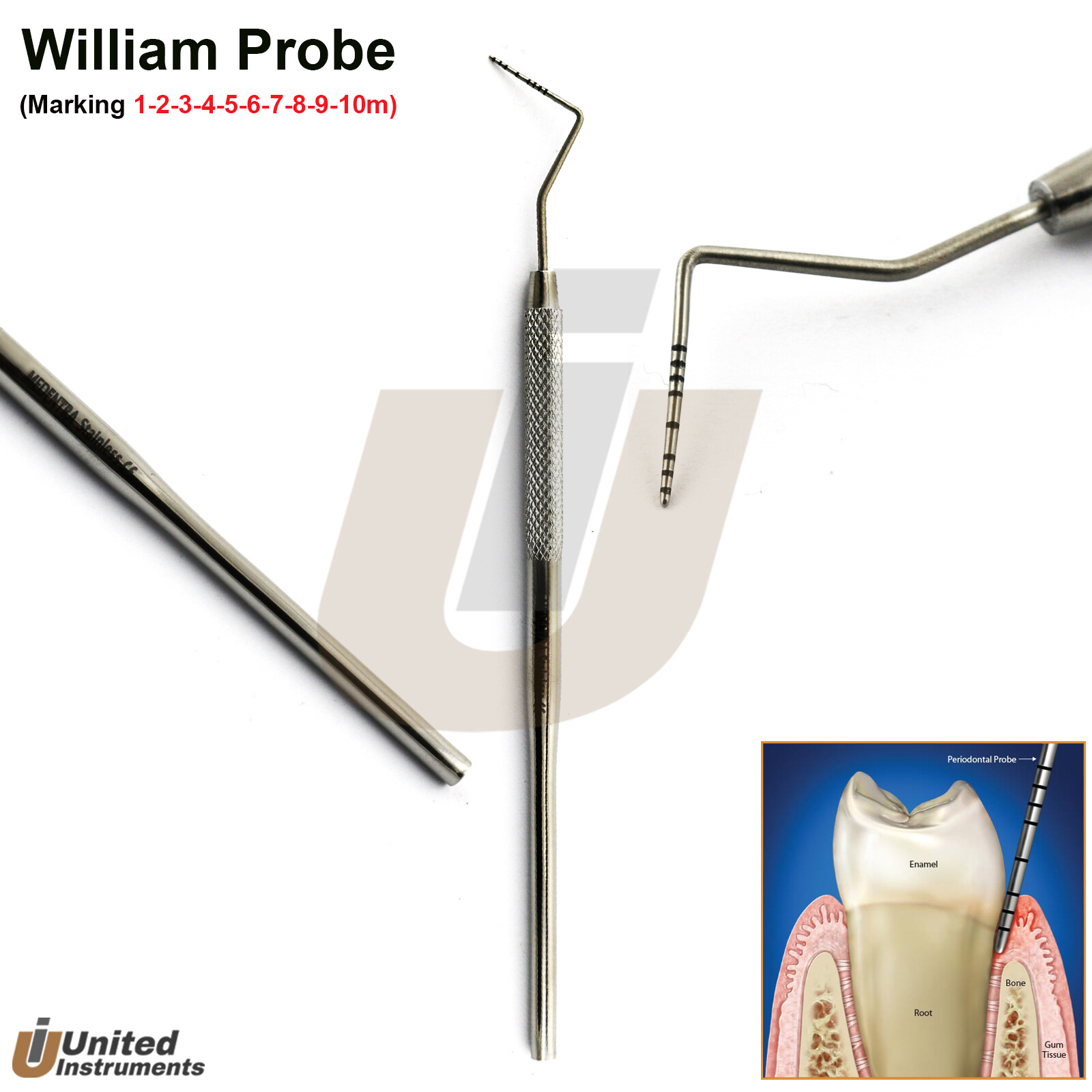 Dental Pocket Williams Probe Color Coded Single End Periodontal Gum Measuring