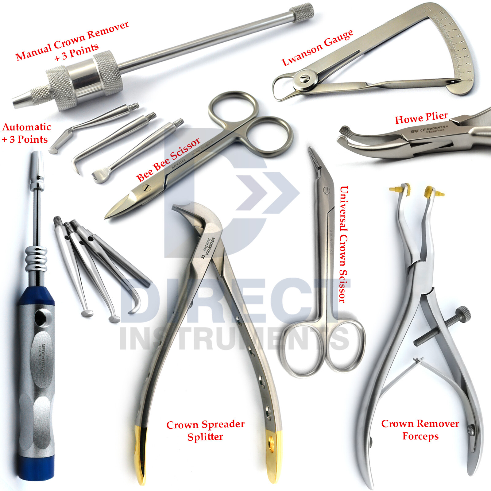 MEDENTRA Dental Crown Removal instrument Kit Bridge Remover Spreader Pliers NEW
