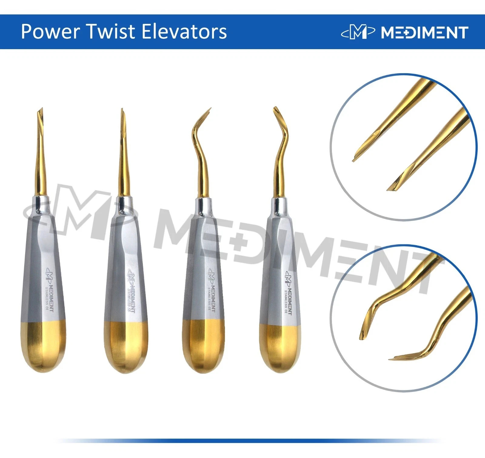 Dental Power Twist Elevators Set of 4 Oral Surgery Root Elevators CE