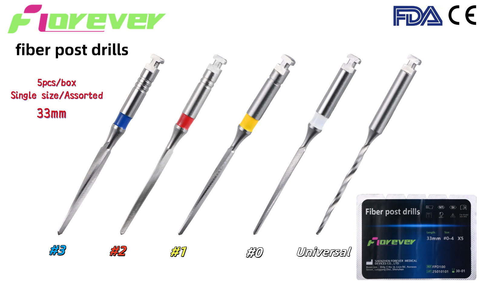 Dental Endodontic 15pcs/ 50 pcs Dental fiber post drills 33mm