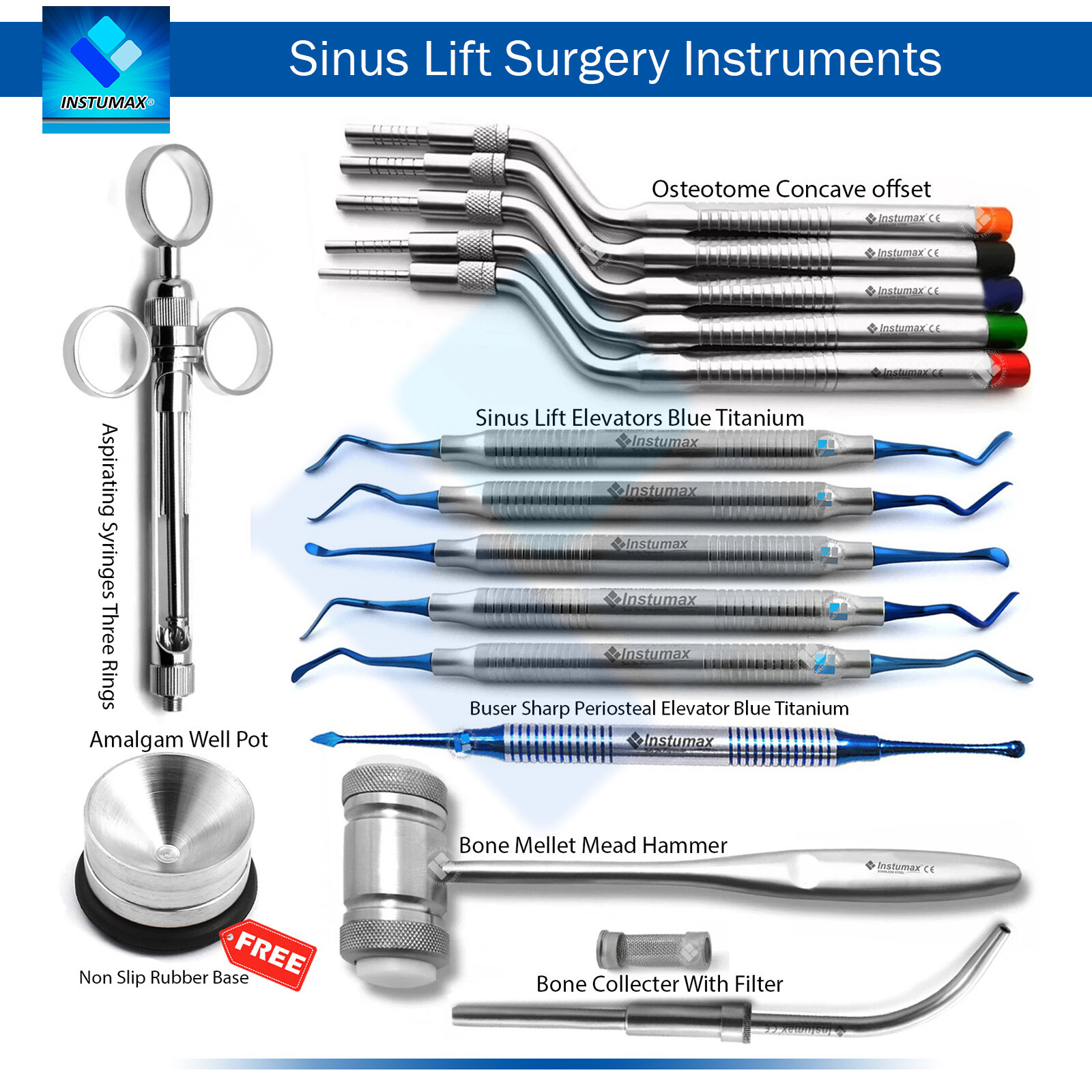 Dental Implant Surgery Sinus Lift Instruments Osteotomes Bone Mallet, Collector