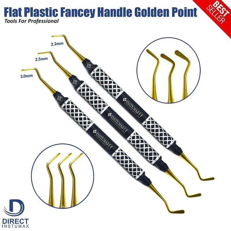 Set of 3 Dental Flat Plastic Filling Instruments Composite Gold Tips Restoration