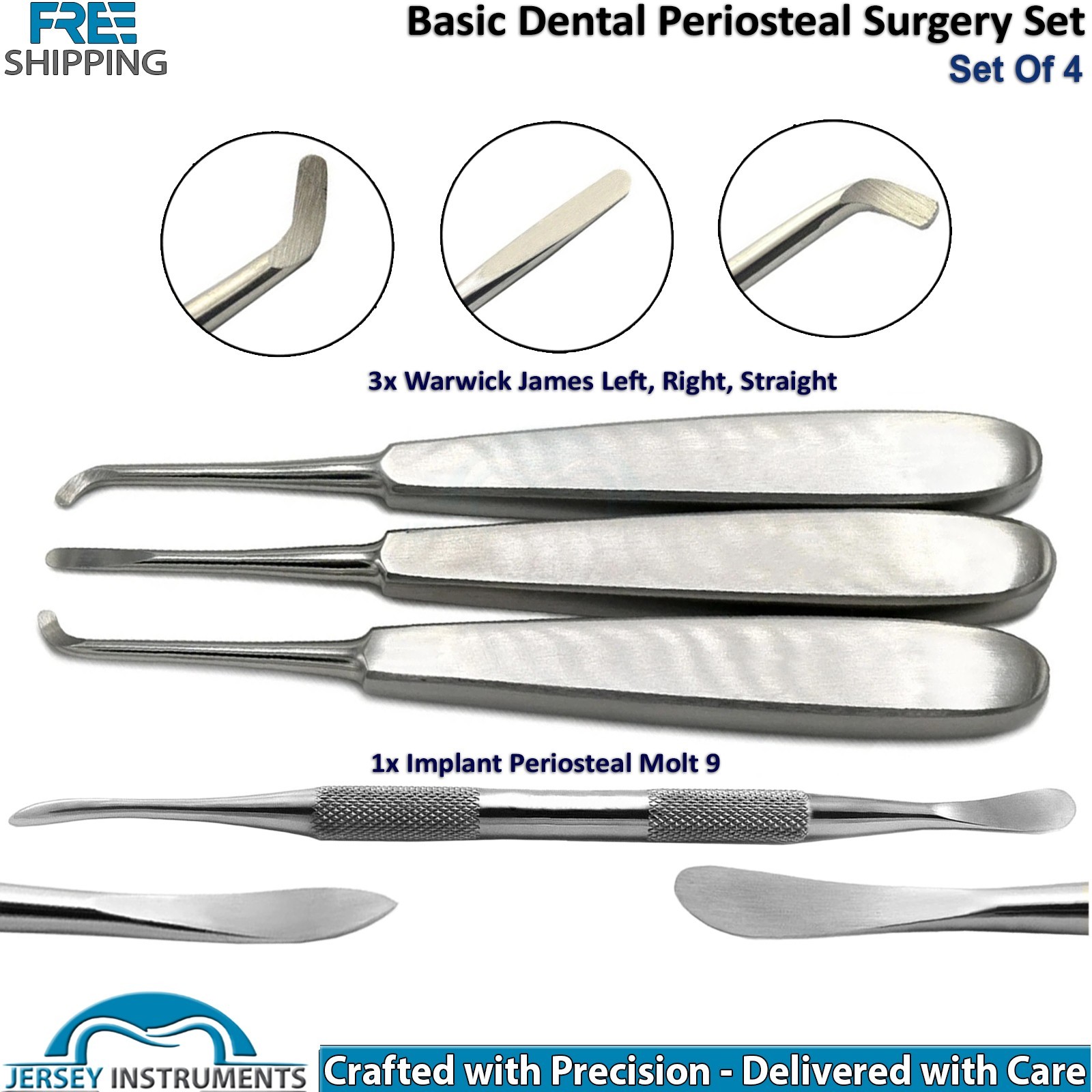 Set of 4 Warwick James Elevators & Molt 9 Elevators Dental Surgical Instruments