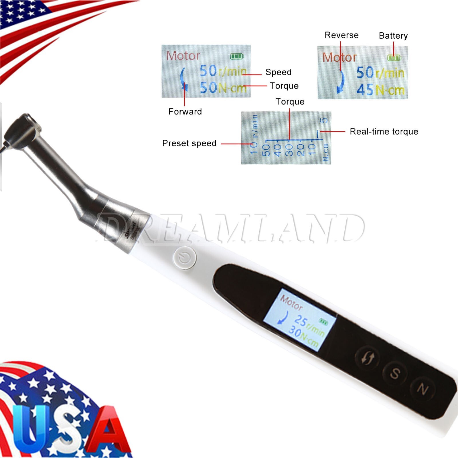 Dental Electric Implant Wrench Motor Torque Driver Wrench Up To 50Ncm 50rpm