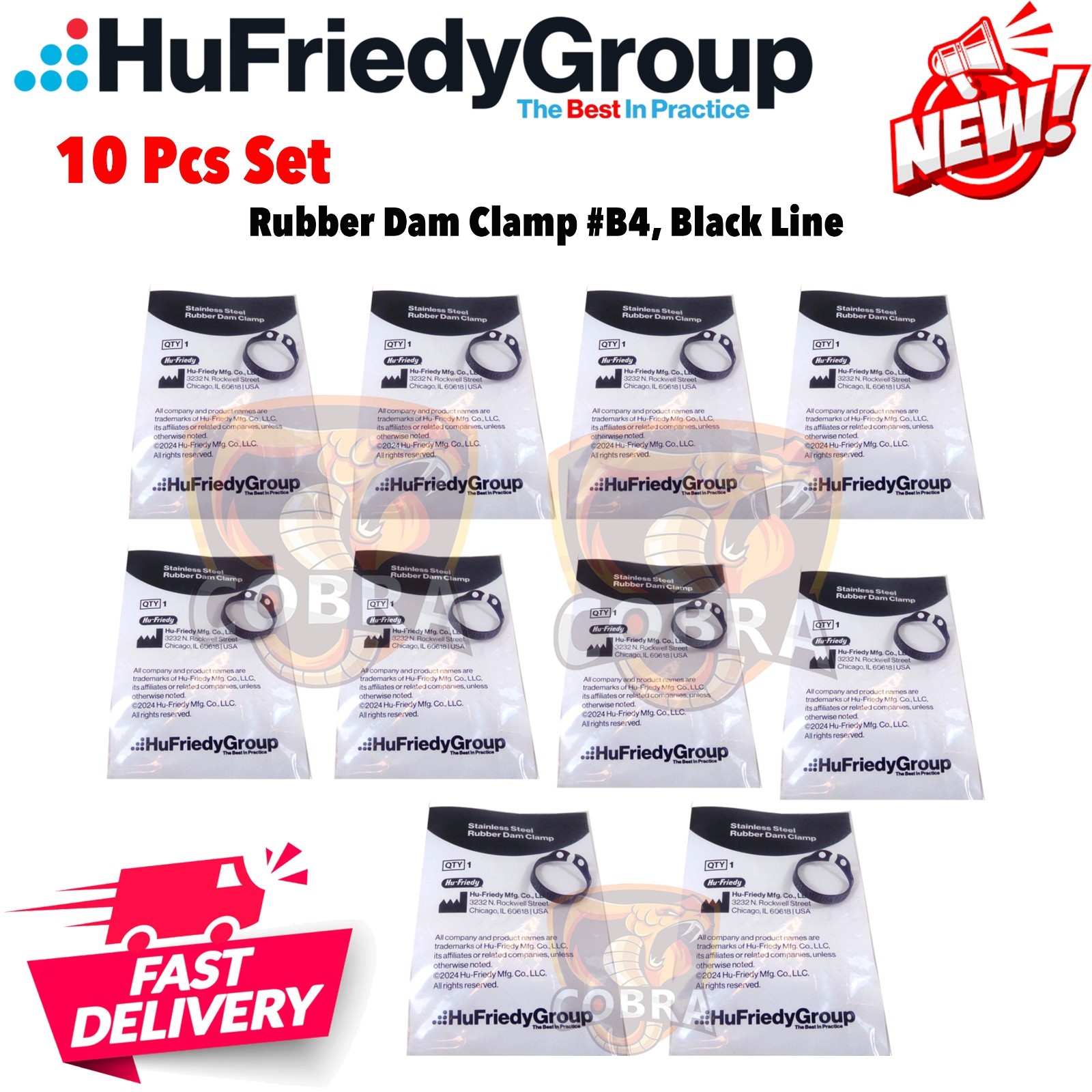 Lot of 10Pcs Hu-Friedy Dental Rubber Dam Clamp No.B4 Black Line RDCMB4X