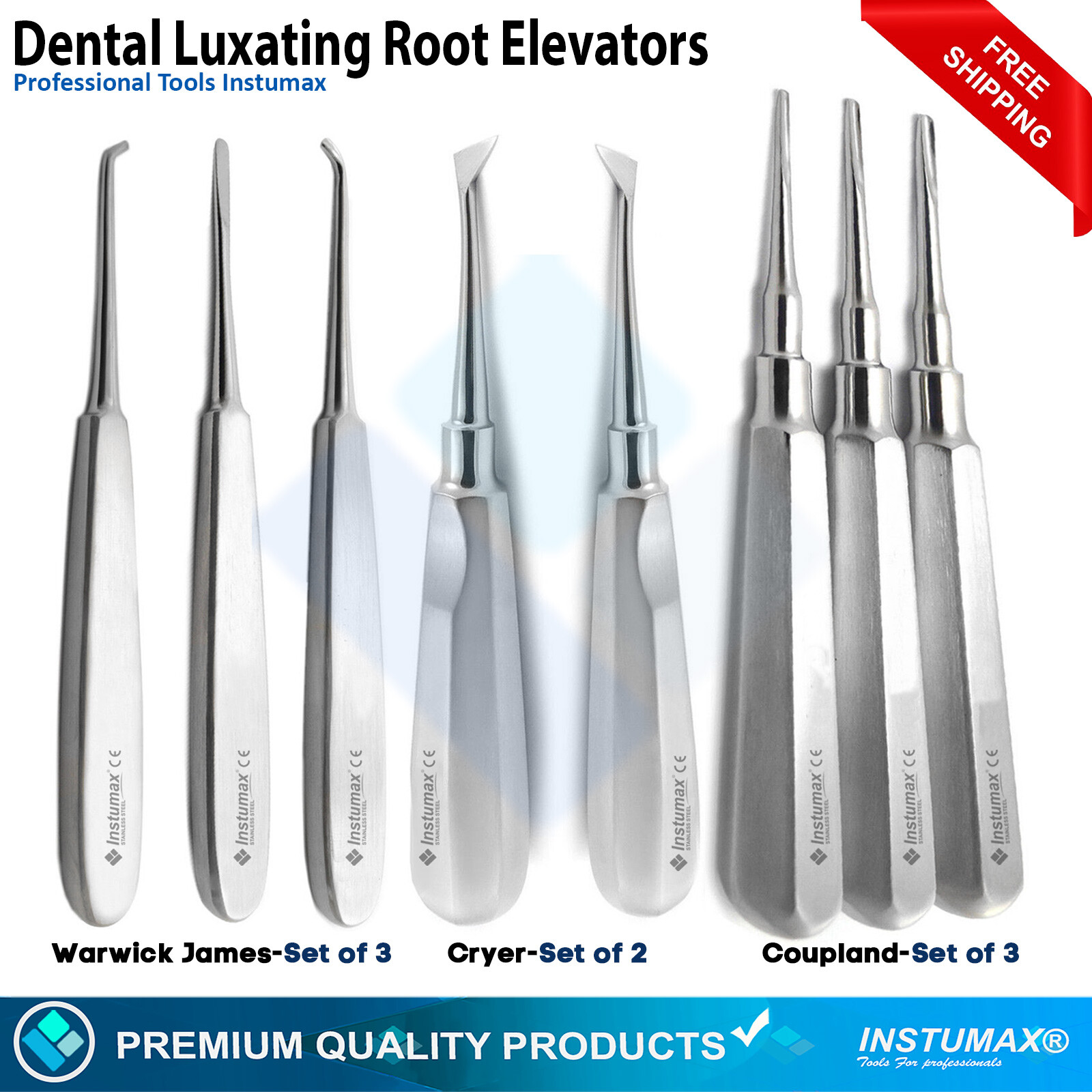Root Luxating Cryer Broken Tooth Extraction Coupland Elevators Surgical Set 8PCS