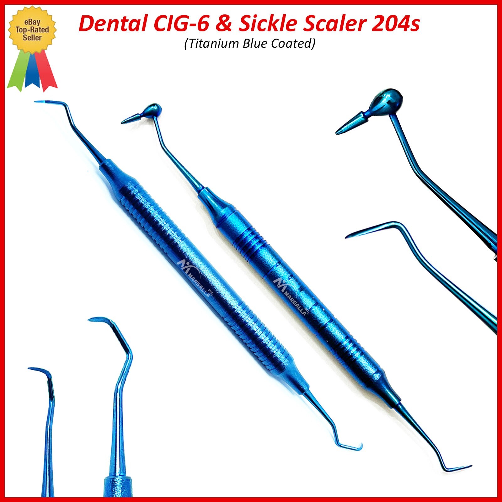 2Pcs Dental Restorative Cig-6 Hygiene Posterior Scaler 204s Titanium Blue Coated