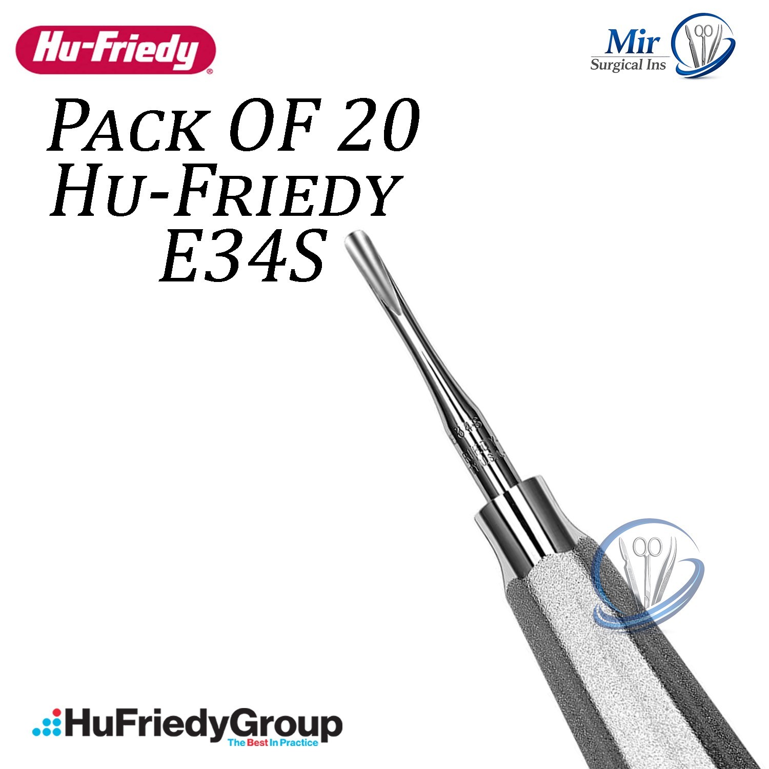 Hu-Friedy E34S Seldin #34S Dental Elevator Straight w/ #510 Hex Handle