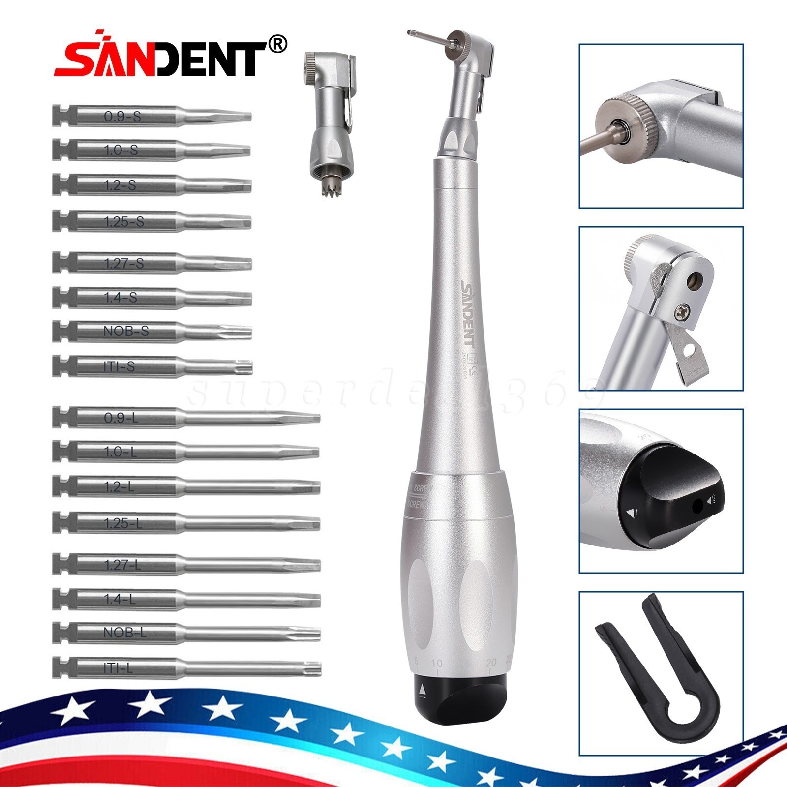 Dental Manual Implant Torque Wrench Handpiece with 16 Screw Drivers 2.35mm 2Head