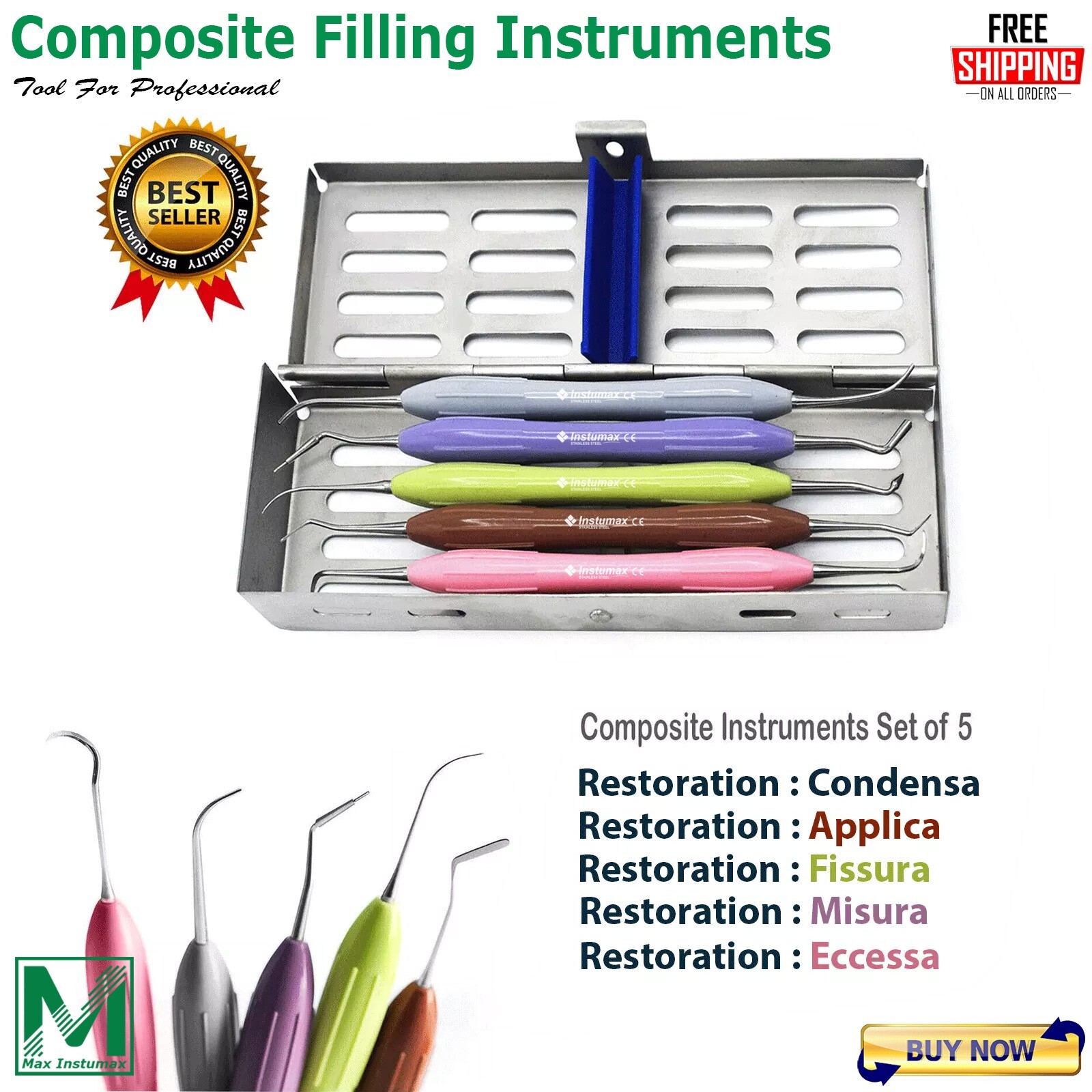 Dental Composite Resin Filling Filled Repair Spatula Instruments Tools 6 Pcs/kit