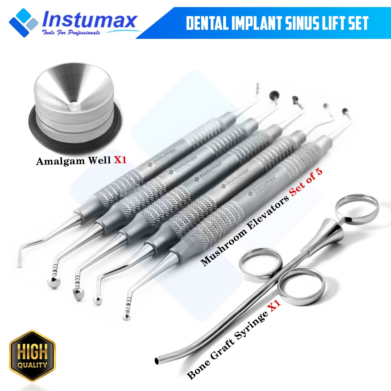 Dental Implant Mushroom Elevators Sinus Lift Kit Amalgam Well Bone Graft Syringe