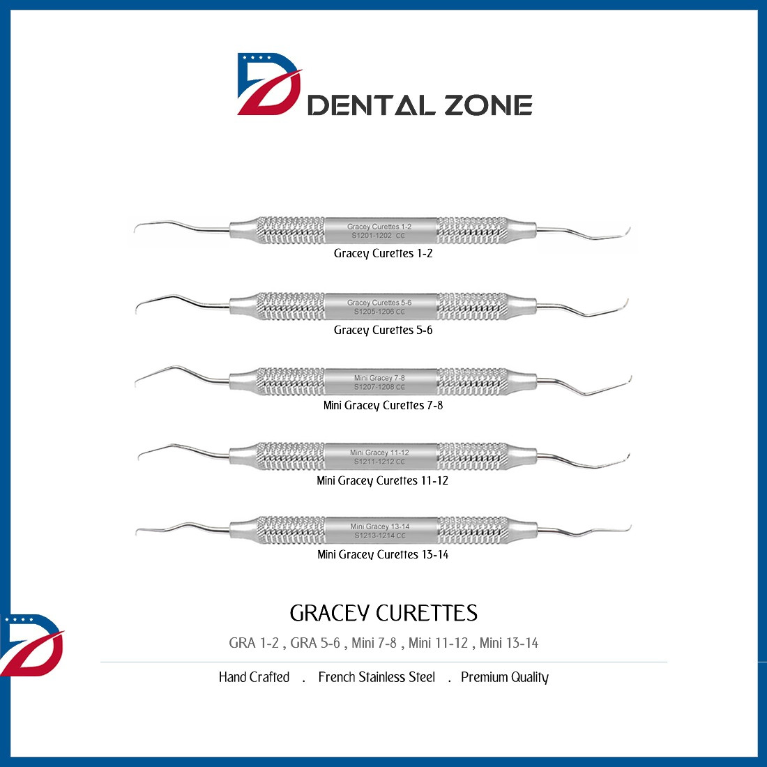 DENTAL GRACEY CURETTES HAND INSTRUMENTS PRO PICK *SET OF 5*