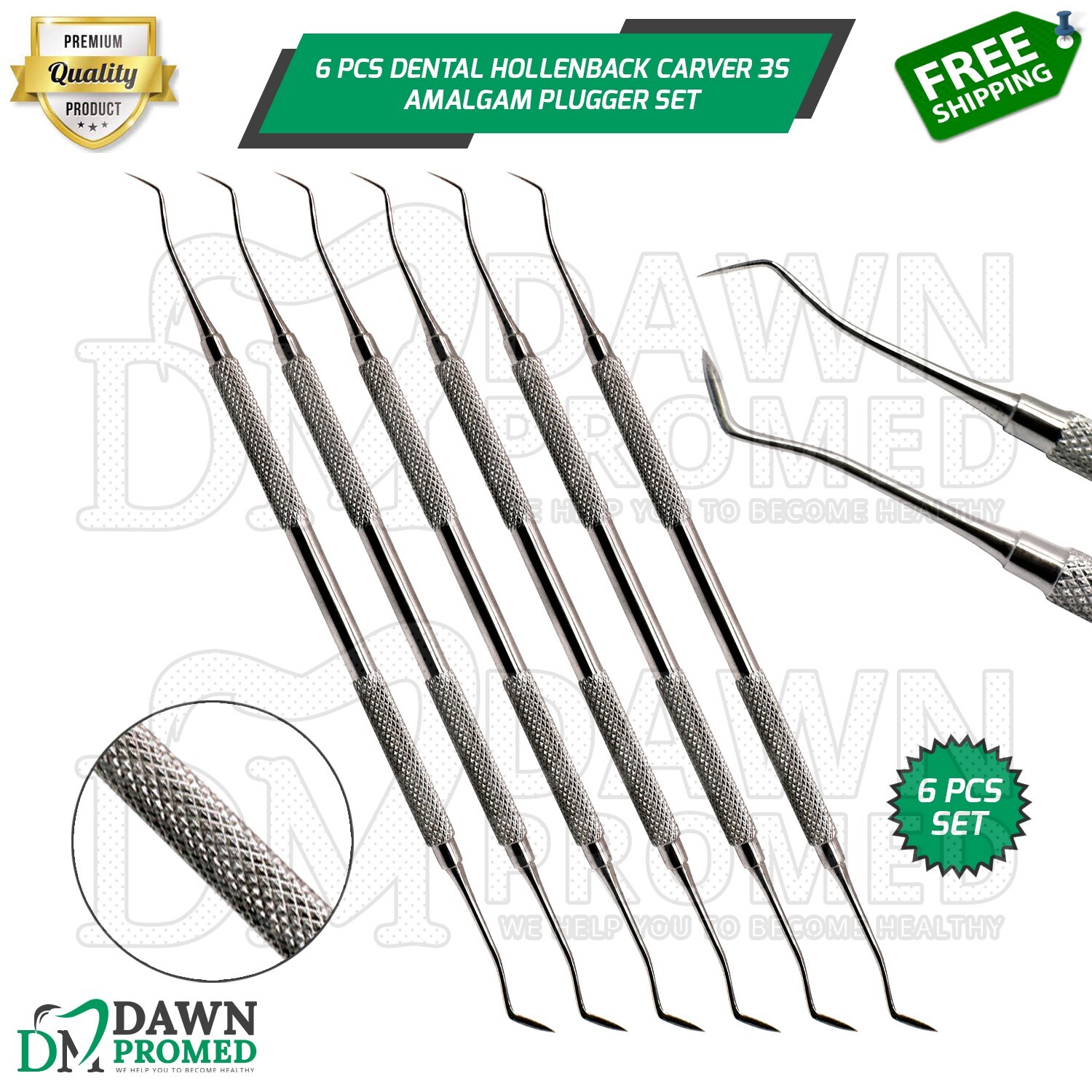 6 Pcs Dental Hollenback Carver 3S Amalgam Restorative Plugger Modelling Set