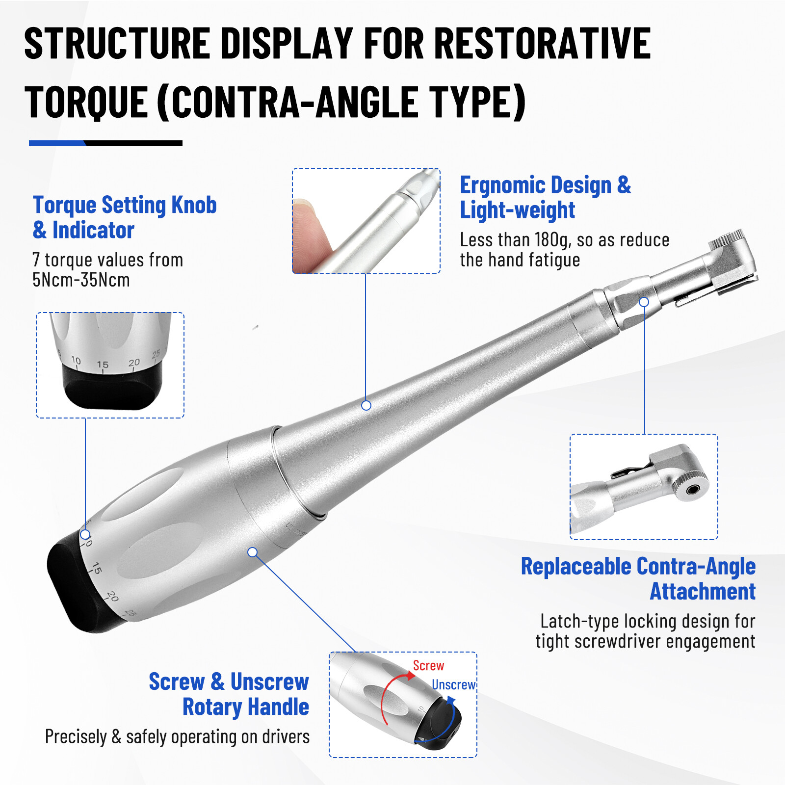 NEW Dental Torque Wrench Universal Implant Wrench Contra Angle 16 Drivers Wrench