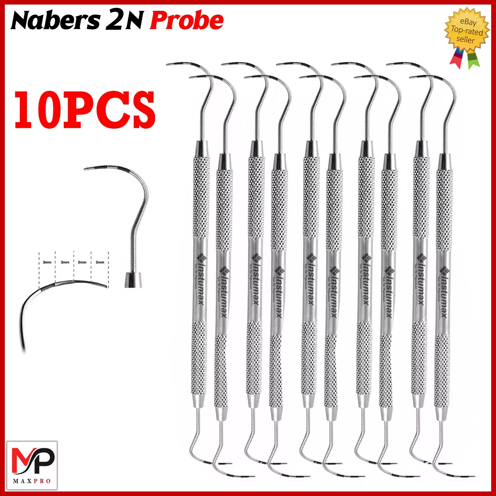 Nabers 2N Probe for Dentists Stainless Steel, Durable & Periodontal Tools 10 Pcs
