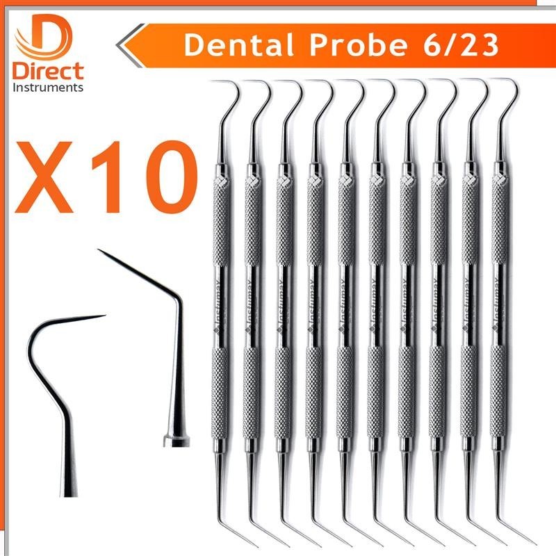 6/23 Dental Explorer Probe Stainless Steel Periodontal Tool for Caries X10