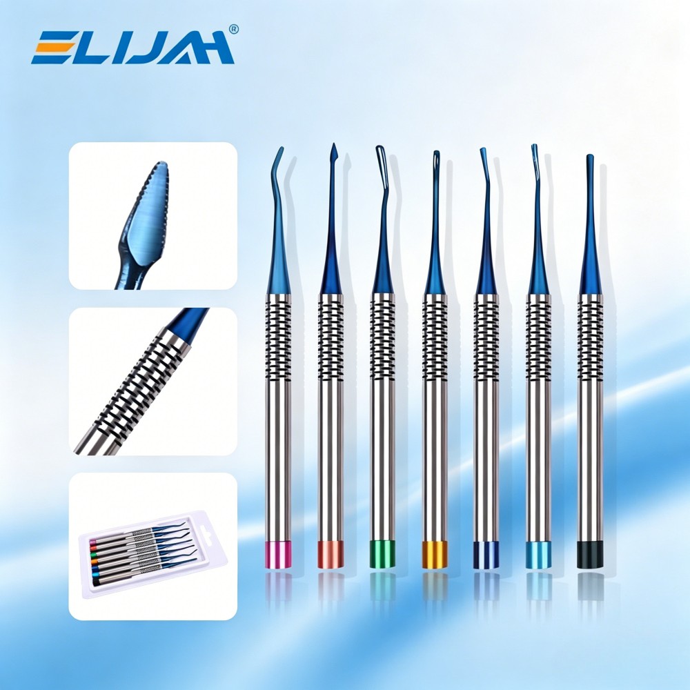 7 Blue Root Elevator Luxating PDL Dental Instruments Implant Titan Surgical New