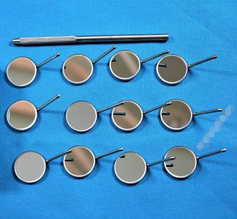12 x Dental Mouth Mirror Heads Cone Socket #5 Plain + 1 Free Handle