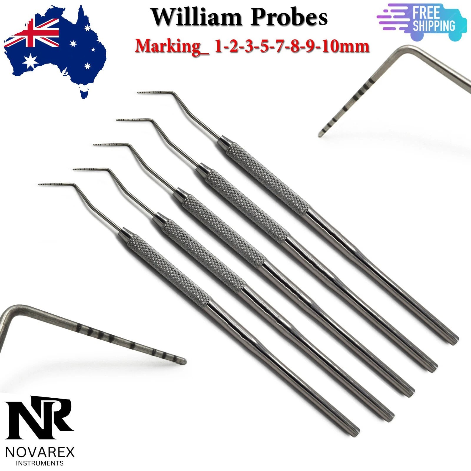 William Perio Teeth Depth Measurment Color Coded Pocket Probes Set Of 5 Pieces