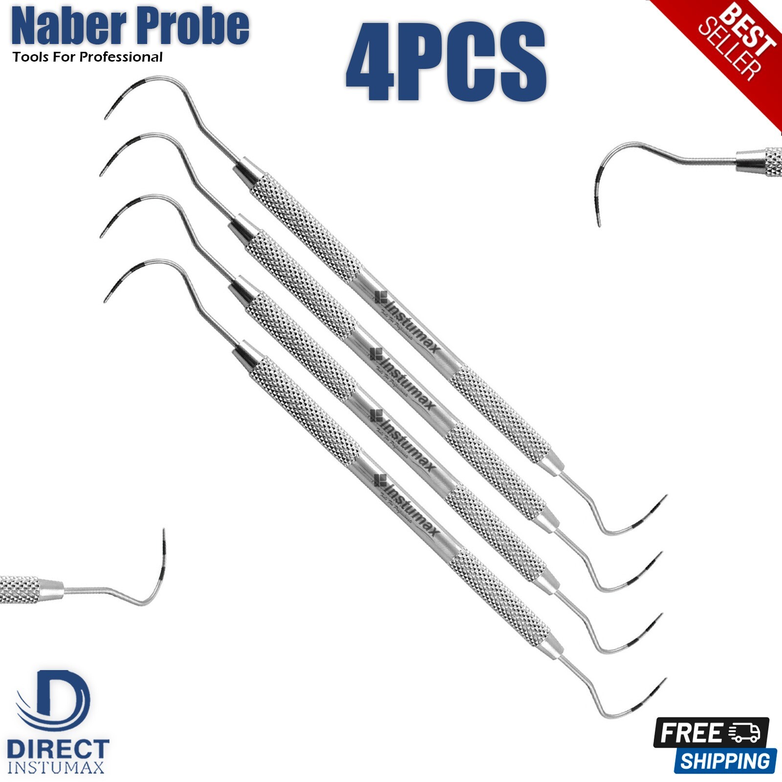 4PCS Periodontal Dental Pocket Naber Probe Diagnostic Depth Furcation Marking CE