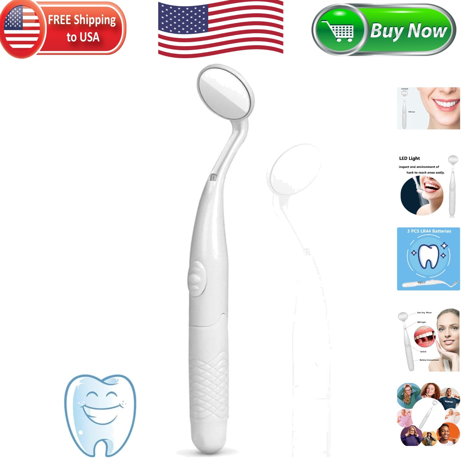 Compact Silver Dental Mirror with Light for Effective Teeth Inspection, 5.9″L