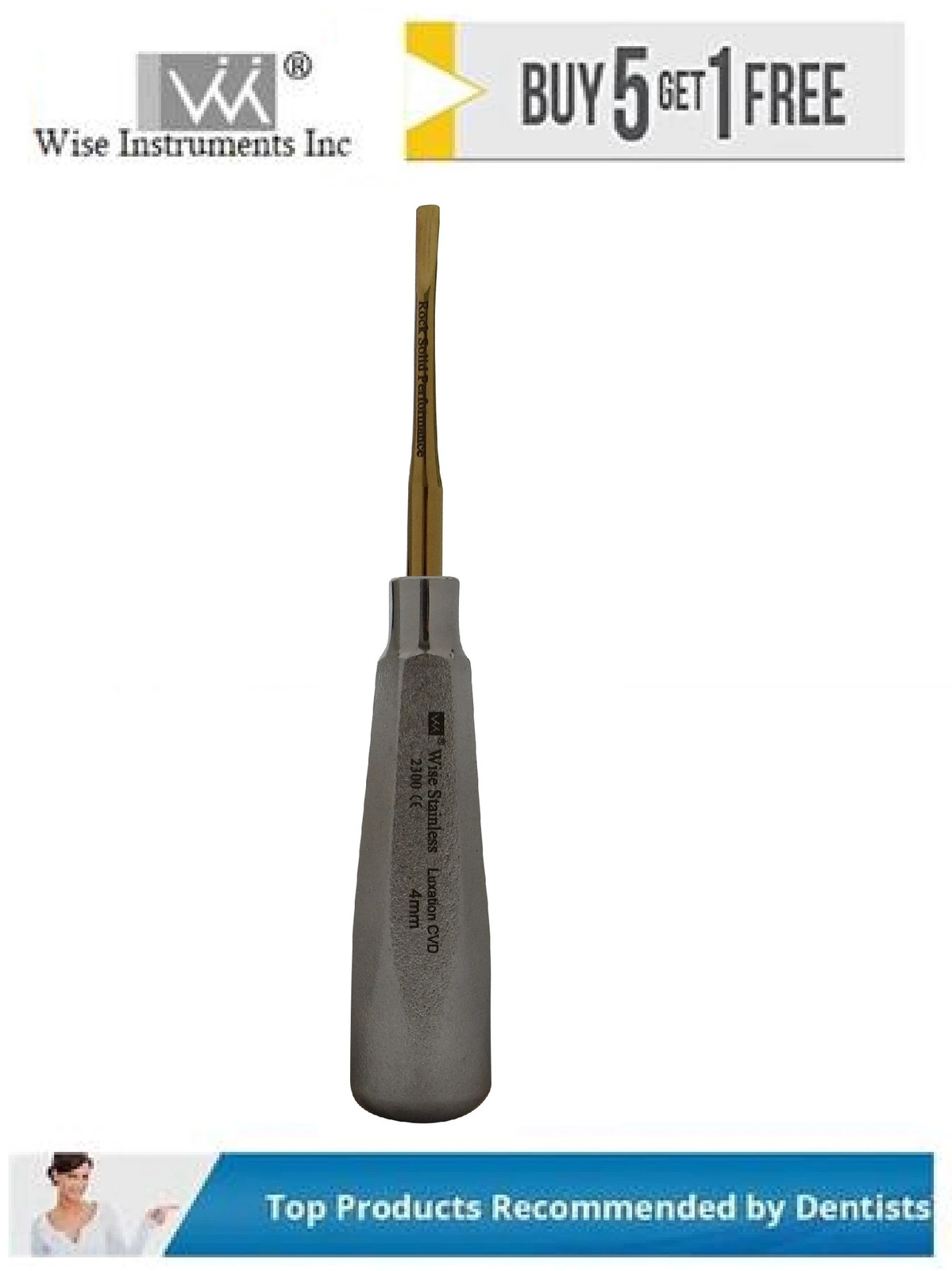 Wise Dental Elevator Luxating 4mm Curved, Titanium Nitride (Sharp Edge & Durable