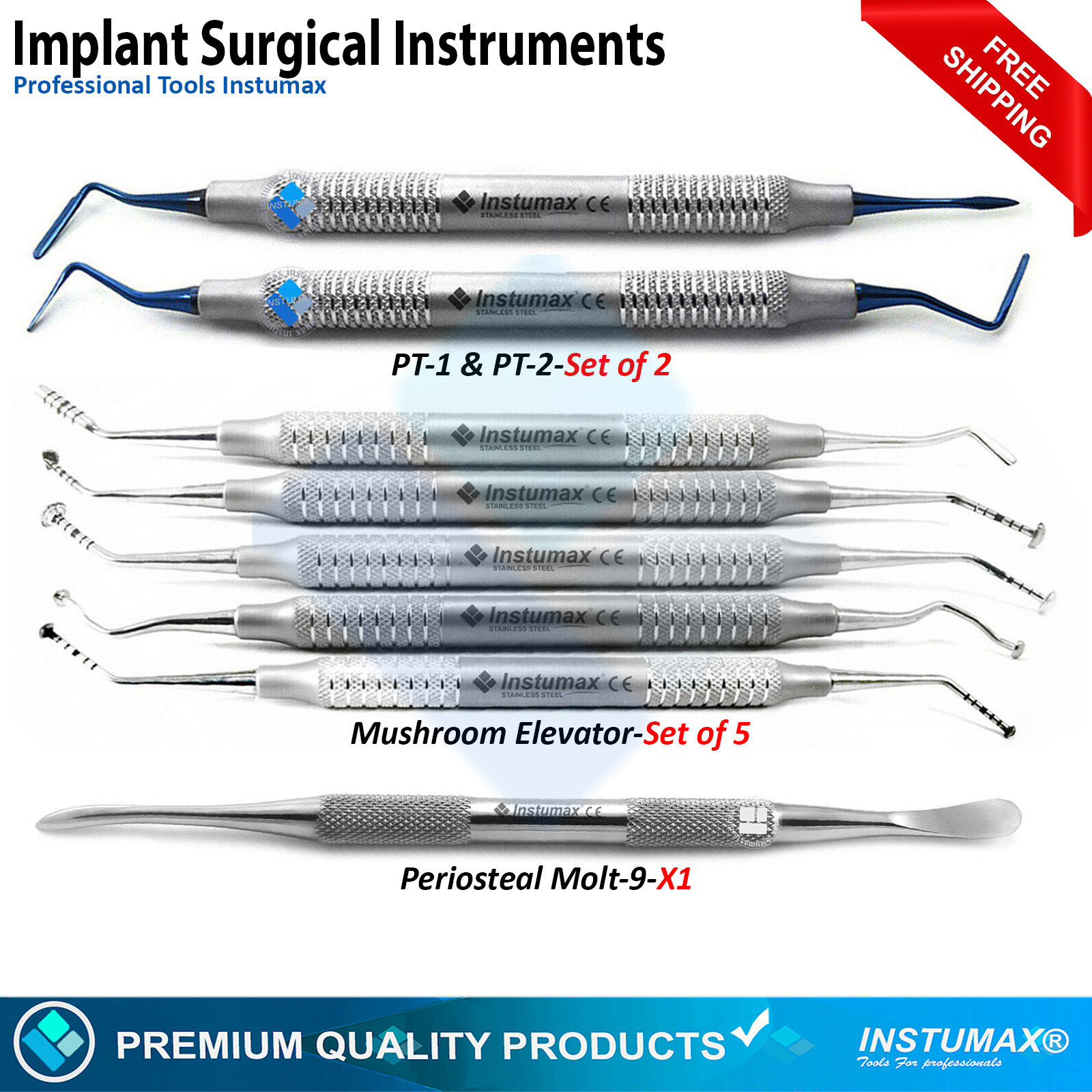 Implant Oral Surgery Kit Periosteal Mushroom Elevators PT1 & PT2 Periodontal