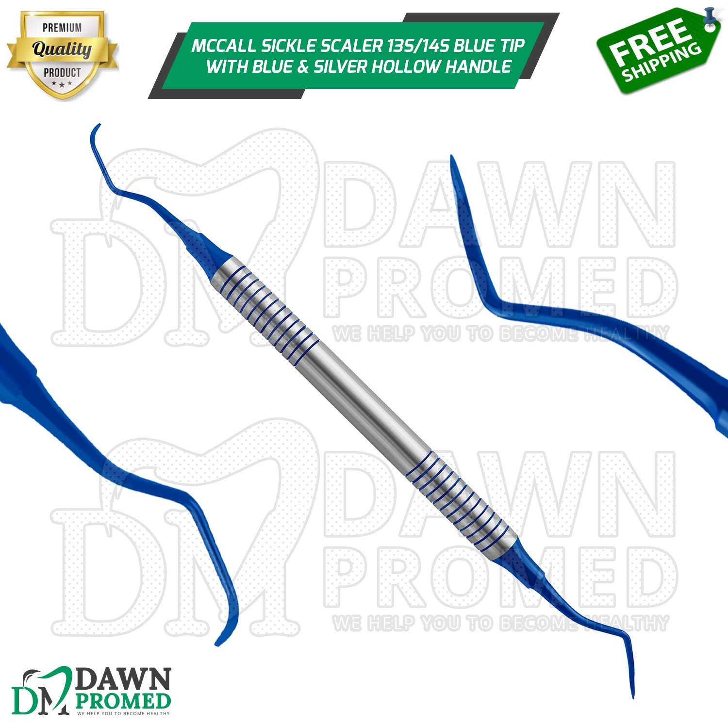 Dental Mccall Sickle Scaler 13S/14S Blue Tips With Blue & Silver Hollow Handle