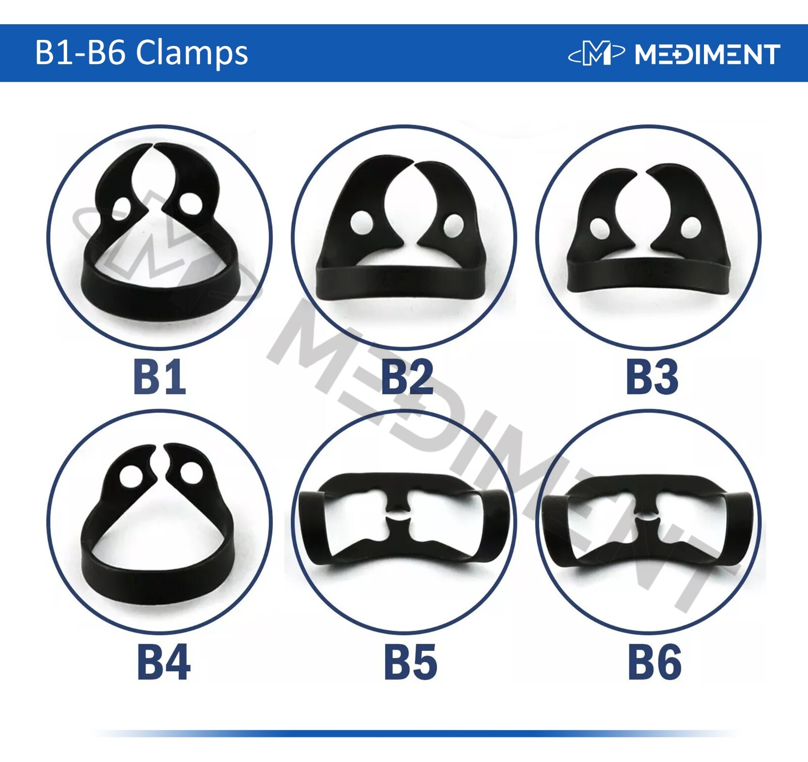6 Pcs Black Endodontic Rubber Dam Clamps B1 to B6 Dental Instrument