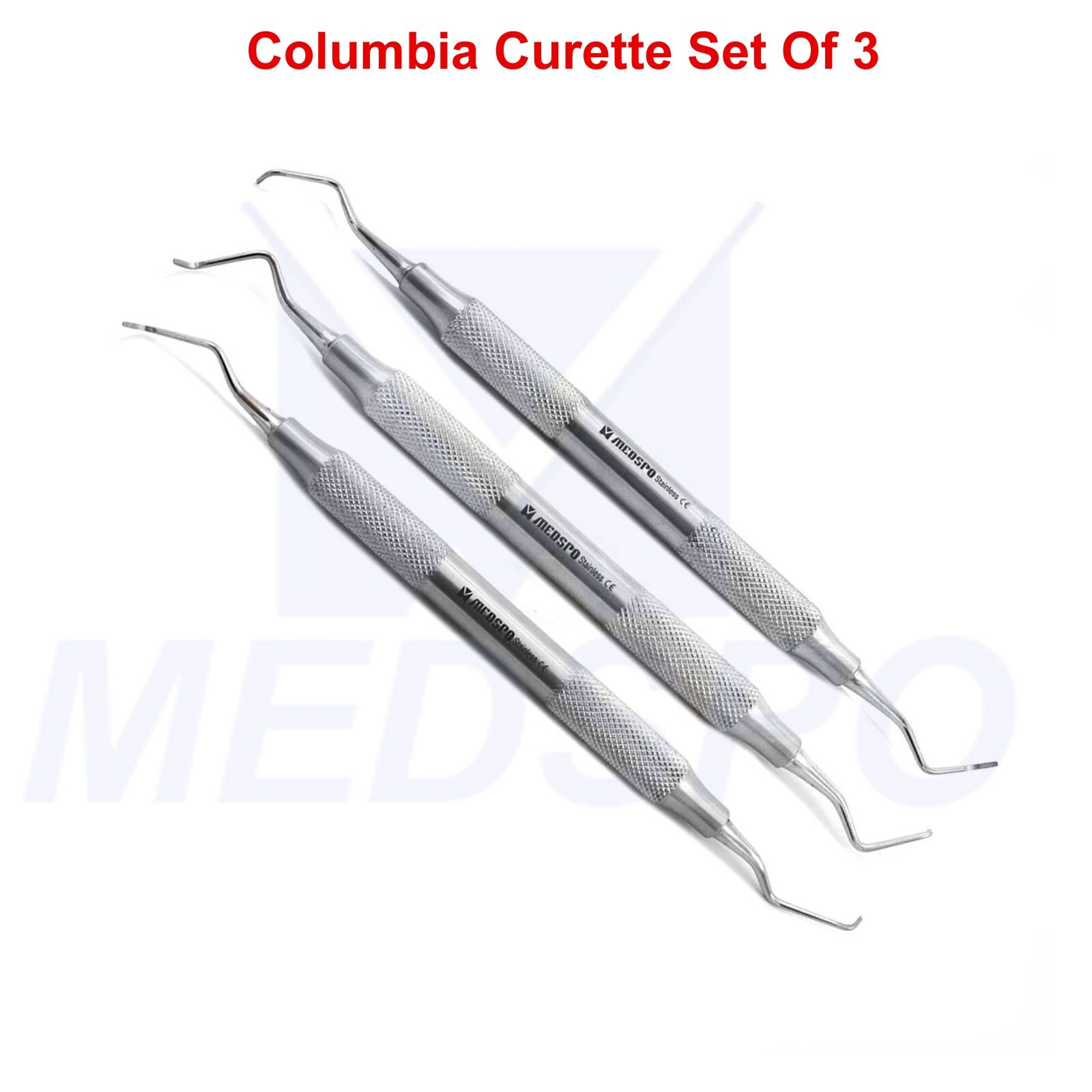 Dental Columbia Curettes Set Of 3 Subgingival Scaling Root Planing Scaler CE