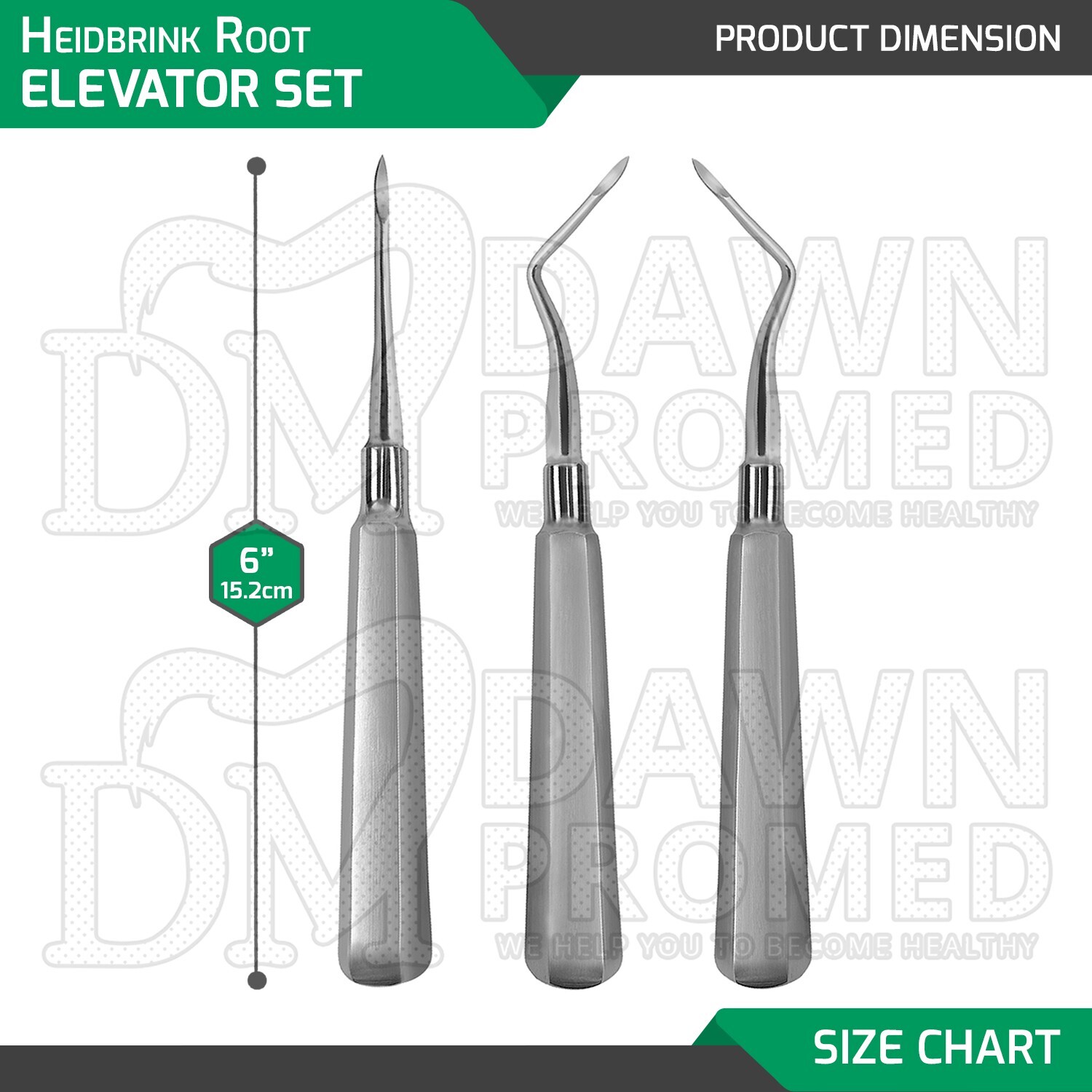 3 Pcs Heidbrink Root Elevator Orthodontic Dental Instruments Set German Grade
