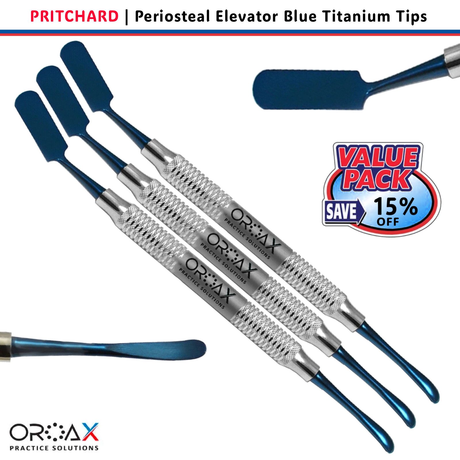 OROAX™ 3Pcs Pritchard Periosteal Elevator _ Blue Tips | Dental Implant Surgery