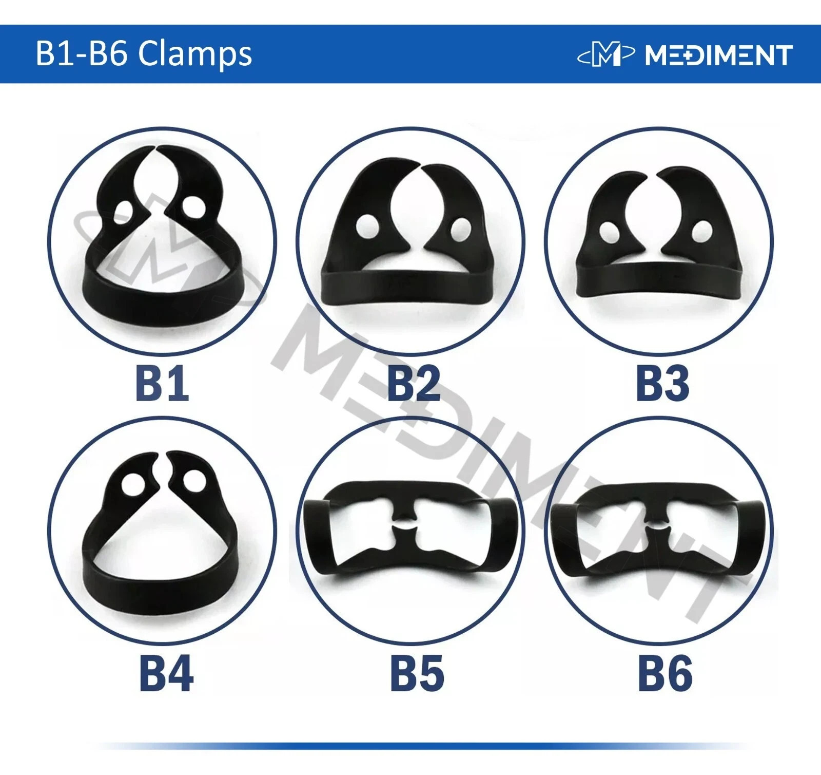 6 Pcs Black Endodontic Rubber Dam Clamps B1 to B6 Dental Instrument