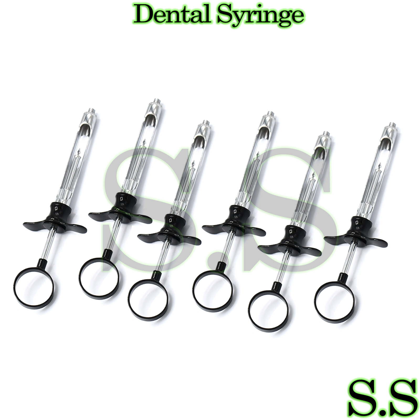 6 Piece Dental Aspirating Syringe Surgical Instruments 1.8cc Black Color Handle