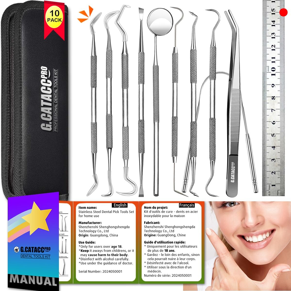 G.CATACC 10 Pack 11 Piece Set, 10 Dental Tools Set With Case – Black