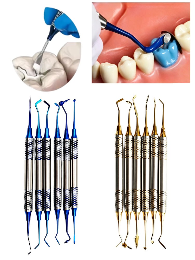 Dental Composite Filling Instrument Gold/Blue Titanium Coated Restorative Kit