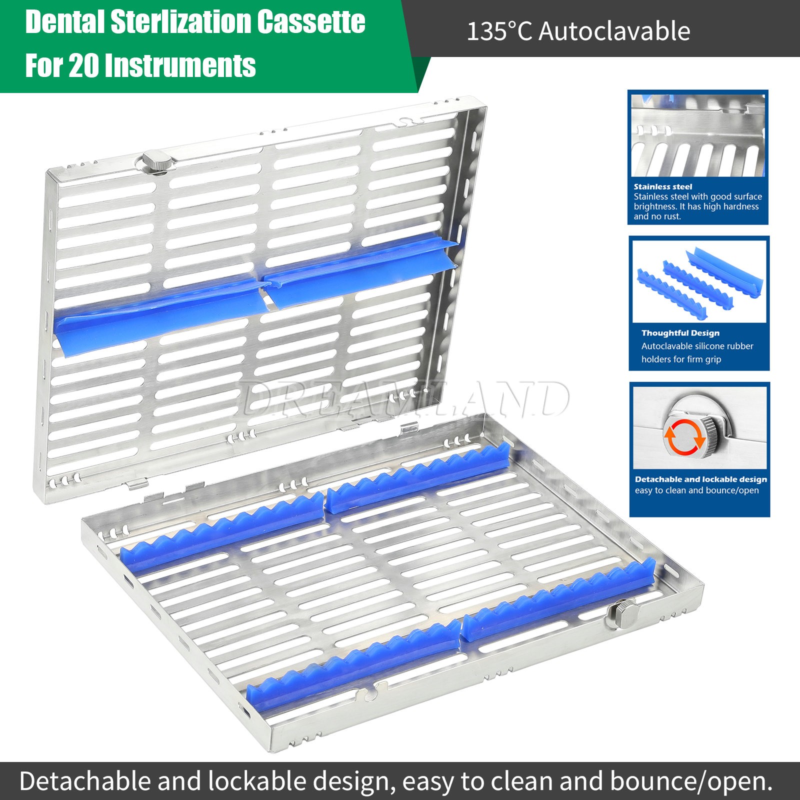 Dental Autoclave Sterilization Cassette Rack Box Tray For 20 Instruments US