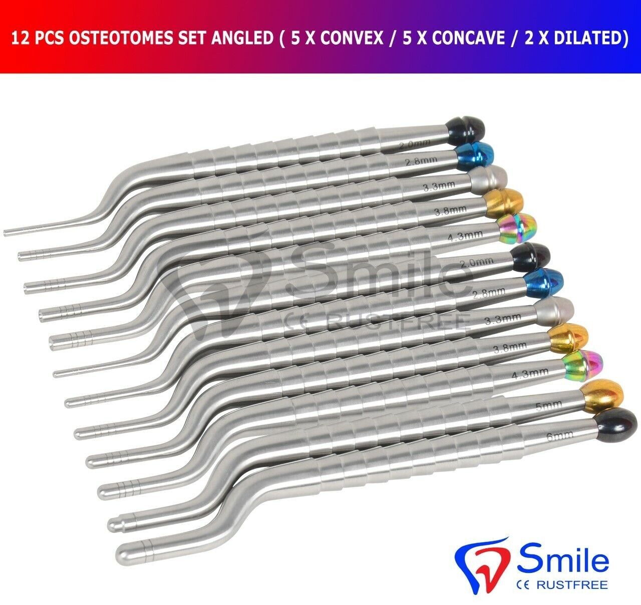12 Pcs Osteotomies Angled (5 x Convex + 5 x Concave + 2 x Dilated Shanzi US