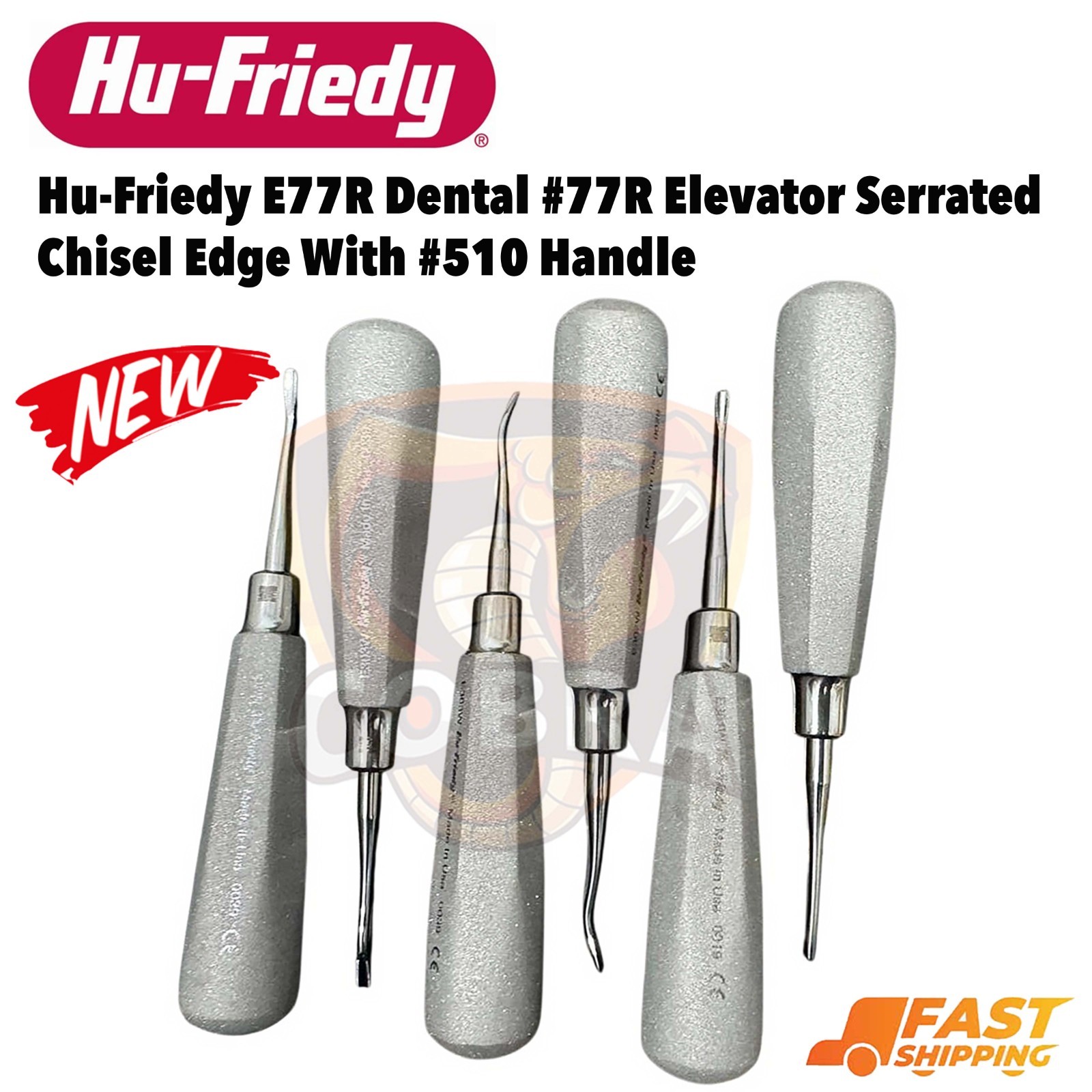6X Hu-Friedy E77R Dental #77R Elevator Serrated Chisel Edge With #510 Handle