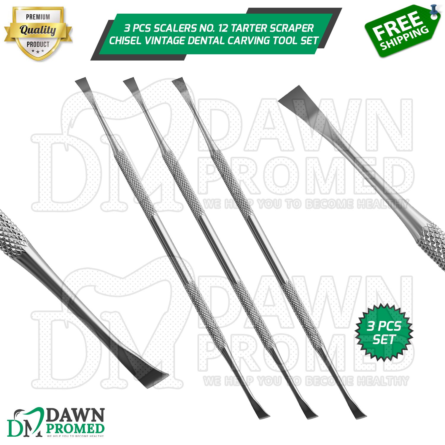 3 Pcs Scaler No 12 Tarter Scraper Chisel Vintage Dental Carving Tool Set